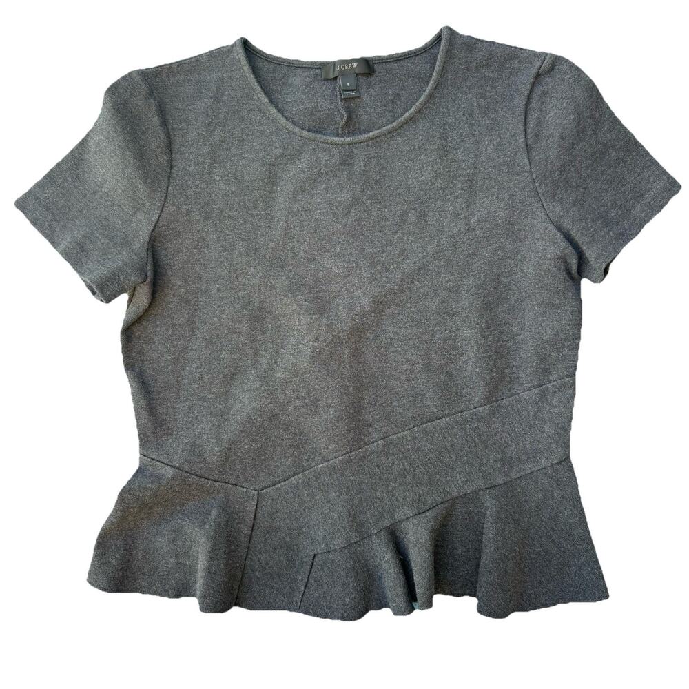 J Crew Shirt Womens Small Gray Peplum Short Sleeve Stretch Casual Top Chic